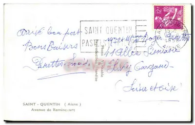 Saint-Quentin — vue de la cathédrale et de l'avenue de Remincourt — éditeur SAINT-QUENTIN (Aisne) — Verso