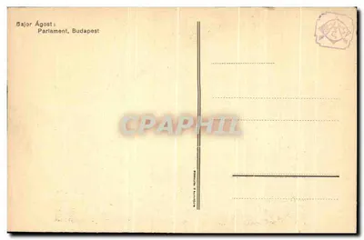 Bilhete postal antigo Bajor Agost parlament Budapest — Verso