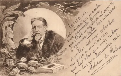 Portrait of Melchor de Palau — poem and signature — publisher Madrid