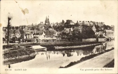 Bilhete postal antigo Saint Lo Vista Geral Tomada das Cadeias