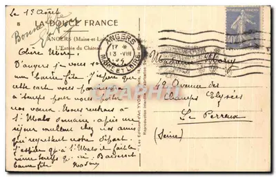Antieke ansichtkaart La Douce France Angers De Toegang Tot Het Kasteel — Achterkant