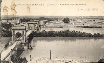 Vista Geral de BEAUCAIRE — O Rio Rhône e o Ponte Suspensa ligando Tarascon — 4 - JUL 1919