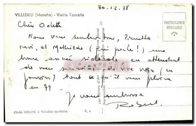 Villedieu (Manche) - Stara wieża — Prawdziwe zdjęcie — Wydawnictwo Druon — Rewers