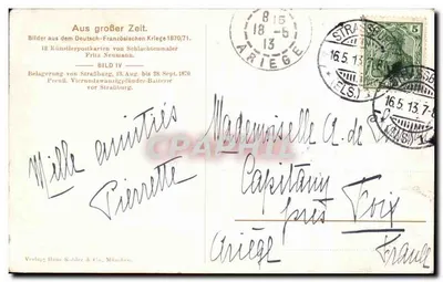 Bataille de Strasbourg — Siège de la Vierandzwanzigpounder-Batterie — éditeur Fritz Neumann, série BILD IV — Rewers