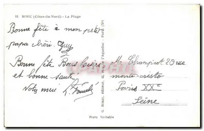 Binic (Côtes-du-Nord) - A Praia — G. Réant, editor, n°11 — Verso