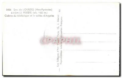 Okręgi Lourdes — Kabinę teleferyku i dolinę Argelès — Wydawnictwo Art Yvonn, Paryż — Rewers