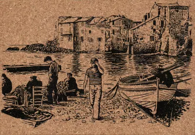 Scena di pescatore alla costa — La Corsica — Créations Olbiodecor