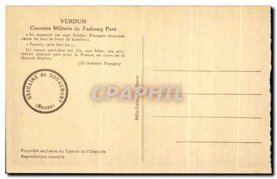 Cemitério Militar do Faubourg Pavé — Verdun — editor Ossuário de Douaumont — Verso