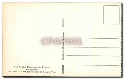 Cauterets — Ogólny widok z Mamelon Vert — Bloc frères, Wydawcy z Bordeaux — Rewers
