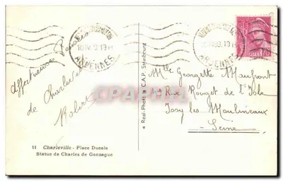 Charleville - Praça Ducale — Estátua de Charles de Gonzague — C.A.P. Sirasbeurg — Verso