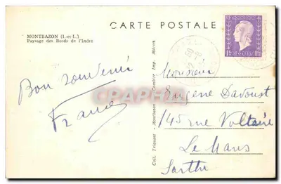 Montbazon (Indre) — Paisagem dos Margens do rio Indre — Editor Combier — Verso