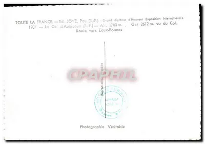 Przełęcz Aubisque — Widok z przełęczy i Ger 2612 m — Wyd. JOVE, Pau (B.P.) — Rewers