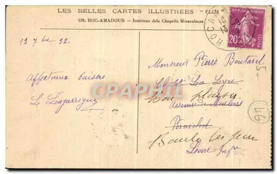 Roc-Amadour — Intérieur de la Chapelle Miraculeuse — Éditeur : LES BELLES CARTES ILLUSTREES « FLIM » — Verso
