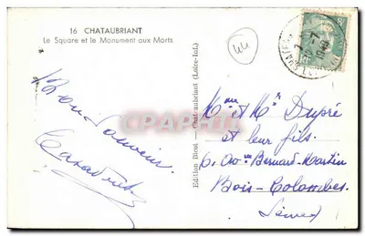 Châteaubriant — Square et Monument aux Morts — Édition Bieot — Verso