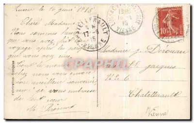 Kobieta w stroju tradycyjnym — scena wojenna z samolotem — wydawca E.M. n°34 — Rewers