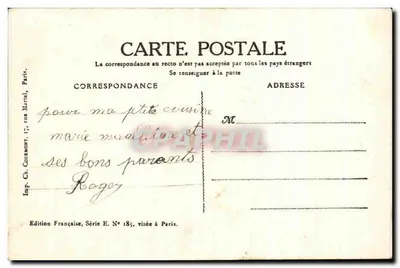 Dos niños con bandera francesa y trompa de agua — Una Sorpresa — Delalgin, París — Reverso