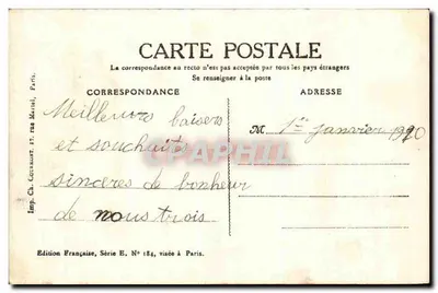 Dos niños en un boyau — ilustración de Delatarn — Edición Francesa, Serie E, n° 184 — Reverso