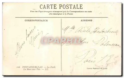 A Lagoa das Fadas — Fontainebleau — Carte Postale de Luxe — Verso
