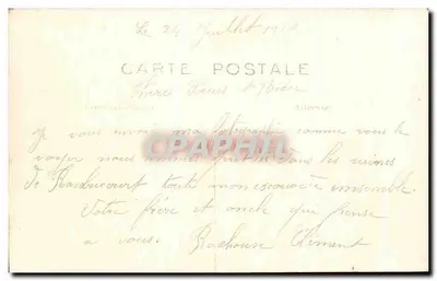 Grupa żołnierzy — w mundurze wojskowym — Karta pocztowa datowana 24 lipca 1910 — Rewers