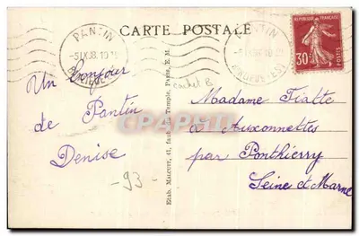 PANTIN - Rue de Paris e a Poste — Editora E.M. n°1455 — Verso