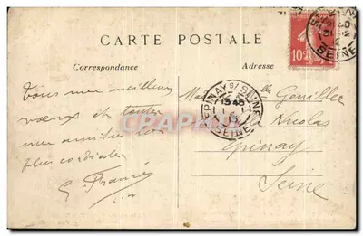 Abbaye de SAINT-DENIS — Porównanie historyczne przed i po pożarze strzały — wydawca J.F. — Rewers