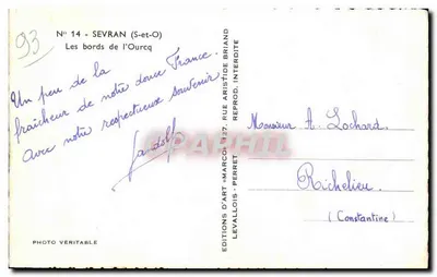 Les bords de l'Ouercq — Sevran (S-et-O) — Éditions d'Art Levallois-Perret, n°14 — Verso