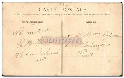Bagnole - Rue de Vincennes — vista de rua com pedestres e trem — P. Marinus, Paris — Verso