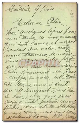 Montreuil-sous-Bois - Avenida Pasteur — vista de rua com café e carrinho de burro — E.M. n°5348 — Verso
