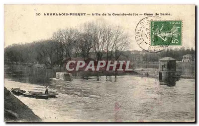 Bilhete postal antigo Levallois Perret Ilha da Grande Jatte Braço da Sena