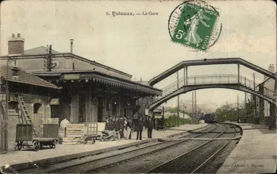Bilhete postal antigo Puteaux La Gare Train