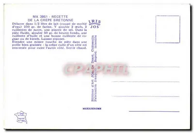 Sposób przygotowania kremów bretońskich — Wydawnictwo Sztuki JOS, Châteaulin — n° MX 3861 — Rewers