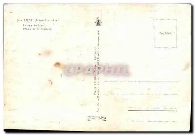 Entrée de Brest — Place de Strasbourg — éditeur Pierre ARTAUD & Cie — Rewers