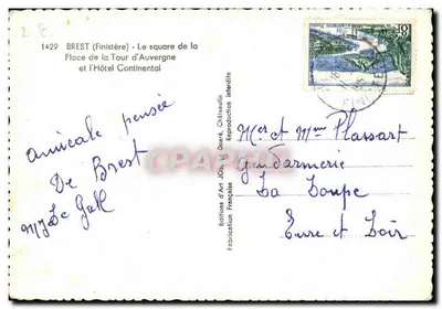 Brest (Finistère) - Plac Tour d'Auvergne i Hotel Continental — Wydawnictwo Art JOs, n° 1429 — Rewers