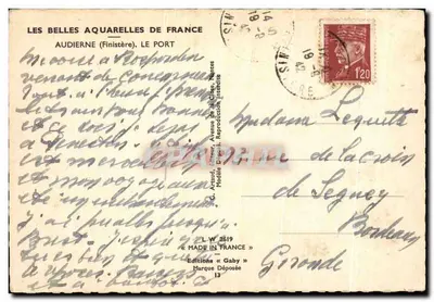 Stara pocztówka Les Belles Aquarelles De France Audierne Le Port — Rewers