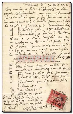 George Bergot — zeevaarder telegraafoperator — Cherbourg, 1912 — Achterkant