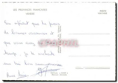 Vendée — Ilustrowana karta pocztowa — Wydawnictwo Gaby, Nantes — Rewers