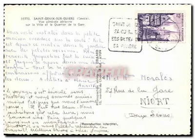 Saint-Genix-sur-Guiers — Ogólny widok z lotu ptaka miasta i dzielnicy stacji — fotografie lotnicze Crédit Lyonnais — Rewers