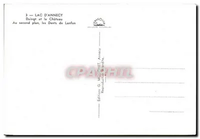 Lago de Annecy — Duingt e o Castelo, no segundo plano as Dentes de Lanfon — Edições G. Mouchet, Annecy — Verso