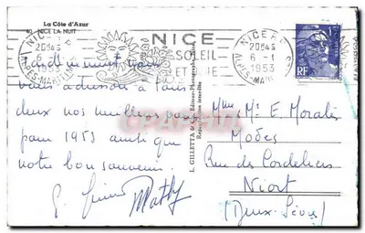 Vista noturna de Nice — A Costa Azul — editada por L. Gilletta & Cie — Verso