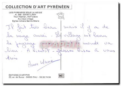 Saint-Lary — vista panorámica invernal — Éditions d'Art Pyrénées, K. 555 — Reverso
