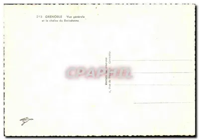 Stara pocztówka Grenoble — ogólny widok i łańcuch Belledonne — Wydawnictwo La Cigogne, Grenoble — Rewers