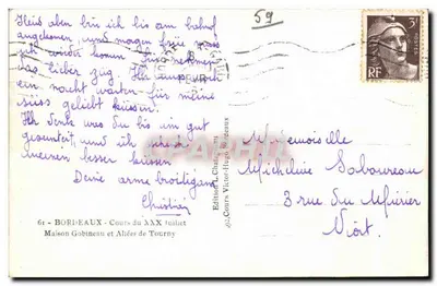 Piazza della Borsa — vista aerea — Editore L. Chatigueau, Bordeaux — Verso