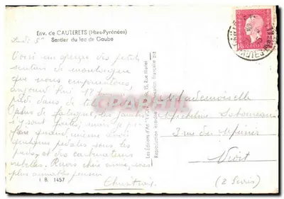 Ścieżka nad jeziorem Gaube — Okolice Cauterets (Wysokie Pireneje) — Wydawnictwo Art 'Yvon' nr 1457 — Rewers