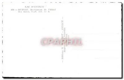 Restaurante do Hotel dos Banhos — Lago de Annecy — Edições G. MARCHET - Annecy, N° 429 — Verso