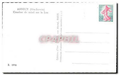 Annecy (Haute-Savoie) — Pôr do sol no lago — Edições d'Art Paris — Verso