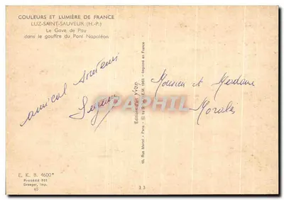Gouffre do Pont Napoléon — Luz-Saint-Sauveur (H.P.-P.) — Edições d'Art Yvon — Verso