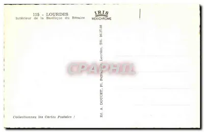 Interior da Basílica do Rosário — Lourdes — Editora IRIS MEXICHROME, n° 115 — Verso