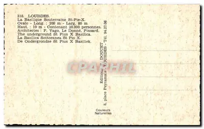 Lourdes — Bazylika Podziemna Świętego Pio X — Wydawnictwo Peyranales — Rewers