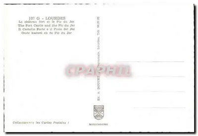 O castelo forte e o Pic du Jer — Lourdes — Ed. Doucet, Mexichrome — Verso