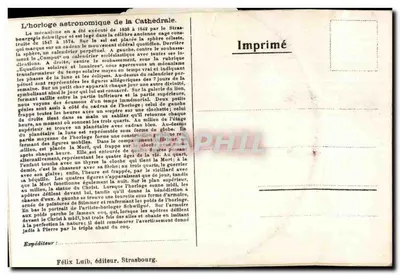 Astronomische klok van de kathedraal — Straßburg — Gedrukt door Félix Luib, uitgever, Straßburg — Achterkant